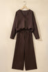 Braided V Neck Long Sleeve Wide Leg Pant Set