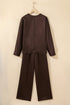Braided V Neck Long Sleeve Wide Leg Pant Set