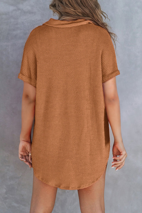 Breathable Waffle Knit Chest Pocket Round Hem Polo Tee