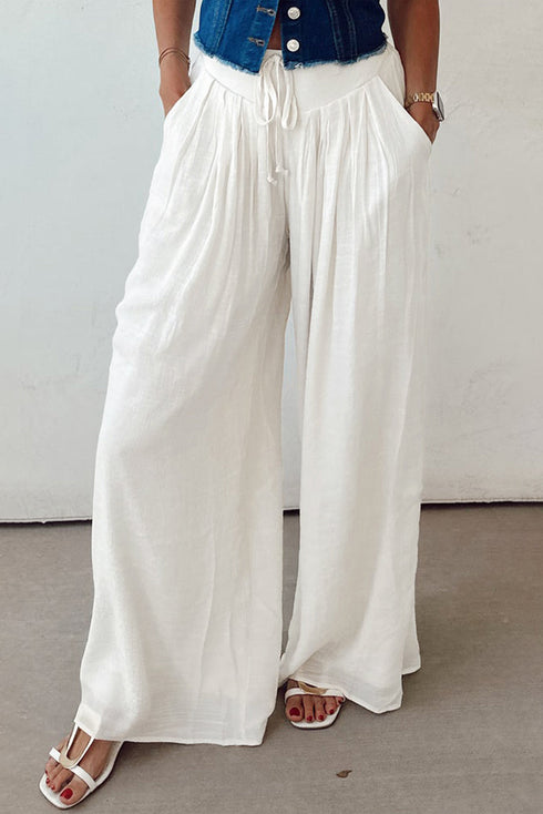 Breezy Pleated Drawstring Waist Wide Leg Flowy Palazzo Pants