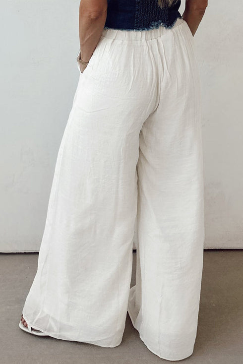 Breezy Pleated Drawstring Waist Wide Leg Flowy Palazzo Pants