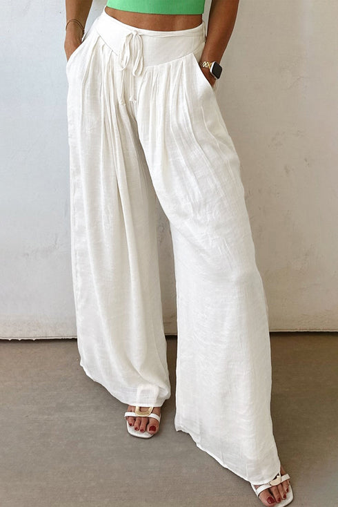 Breezy Pleated Drawstring Waist Wide Leg Flowy Palazzo Pants