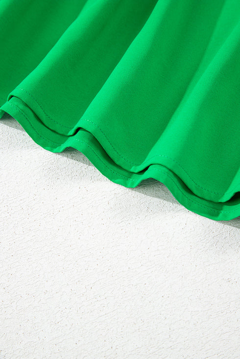 Bright Green Double Ruffle Sleeve Split V Neck Peplum Blouse