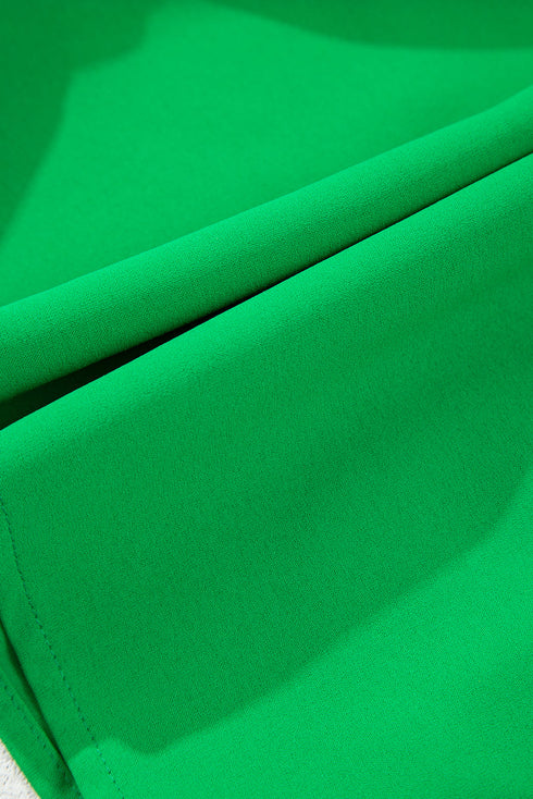 Bright Green Double Ruffle Sleeve Split V Neck Peplum Blouse