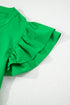 Bright Green Double Ruffle Sleeve Split V Neck Peplum Blouse