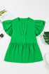 Bright Green Double Ruffle Sleeve Split V Neck Peplum Blouse