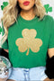 Bright Green Glitter Clover Printed St Patricks Day T Shirt