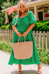 Bright Green Ruched Front Puff Sleeve Plus Size Long Dress