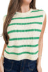 Bright Green Striped Round Neck Casual Sweater Vest