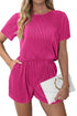 Bright Pink Casual Pleated Short Two-piece Set