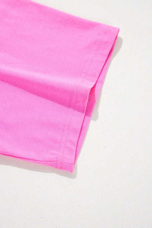 Bright Pink Checker MAMA Letter Printed Graphic Plus Size T Shirt