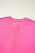 Bright Pink Distressed Hem Short Sleeve Knitted Button Front Sweater