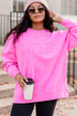 Bright Pink Letter Embossed Casual Sweatshirt