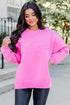 Bright Pink Letter Embossed Casual Sweatshirt