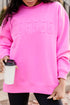 Bright Pink Letter Embossed Casual Sweatshirt