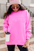 Bright Pink Letter Embossed Casual Sweatshirt