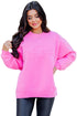Bright Pink Letter Embossed Casual Sweatshirt