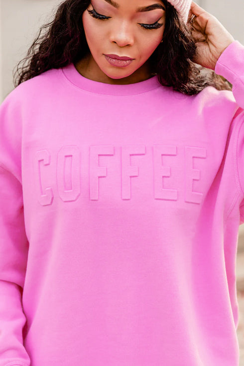 Bright Pink Letter Embossed Casual Sweatshirt