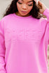 Bright Pink Letter Embossed Casual Sweatshirt