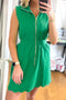 Bright Sleeveless Zip Front Scallop Hem Mini Dress
