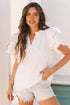Broderie Anglaise Cotton Ruffle Sleeve High Neck Blouse