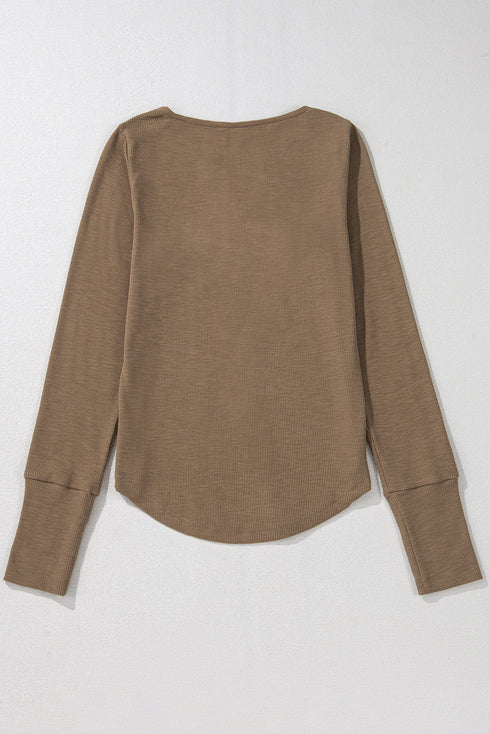 Broderie Anglaise Trimmed Ribbed Knit Fitted Long Sleeve Top