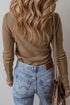 Broderie Anglaise Trimmed Ribbed Knit Fitted Long Sleeve Top