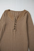 Broderie Anglaise Trimmed Ribbed Knit Fitted Long Sleeve Top