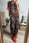 Brown Animal Print Color Contrast Edge Loose Fit Pants Set