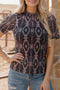 Brown Aztec Print Mock Neck Short Sleeve Mesh T Shirt