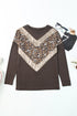 Brown Chevron Sequin Leopard Splicing Long Sleeve Top
