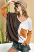 Brown Color Block Patchwork Chest Pocket Long Sleeve Top