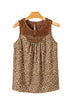 Brown Eyelet Knit Yoke Patchwork Printed Flowy Fit Tank Top