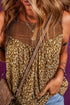Brown Eyelet Knit Yoke Patchwork Printed Flowy Fit Tank Top