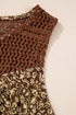 Brown Eyelet Knit Yoke Patchwork Printed Flowy Fit Tank Top