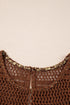 Brown Eyelet Knit Yoke Patchwork Printed Flowy Fit Tank Top