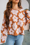 Brown Floral Pattern Crew Neck Long Sleeve Loose Sweater
