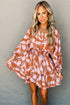 Brown Floral Puff Sleeve Smocked Waist Layered Dress