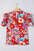 Brown Flower Print Self Tie Frilled Collar Puff Sleeve Blouse