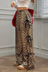 Brown Leopard Print Bow Tie Drawstring Elastic Waist Loose High Waist Pants
