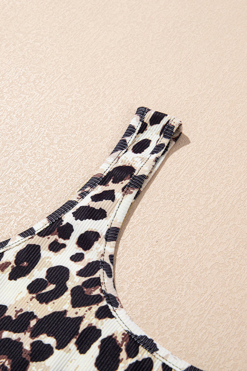 Brown Leopard Print U Neck Sleeveless Bodysuit