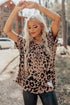 Brown Leopard Print V Neck Half Sleeve Oversized Tee