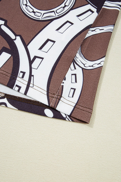 Brown Lucky Horseshoes Graphic Dolman T-shirt