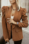 Brown Open Front Puff Sleeves Blazer