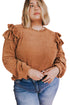 Brown Plus Size Solid Ruffled Tiered Long Sleeve Top