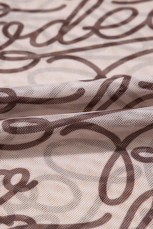 Brown Rodeo Print Round Neck Slim Fit Mesh T Shirt