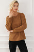 Brown Solid Color Quilted Puff Sleeve Pullover Sweatshirt