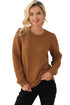Brown Solid Color Quilted Puff Sleeve Pullover Sweatshirt
