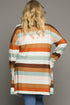 Brown Stripe Print Open Front Plus Size Cardigan With Pocket