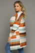 Brown Stripe Print Open Front Plus Size Cardigan With Pocket